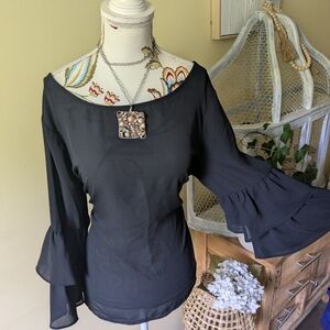 Elegant Black Ruffle Sleeve Blouse